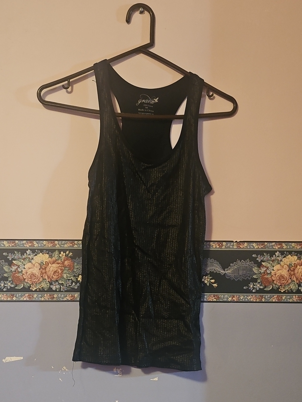 Grane Black Metallic Racerback Shine Tank